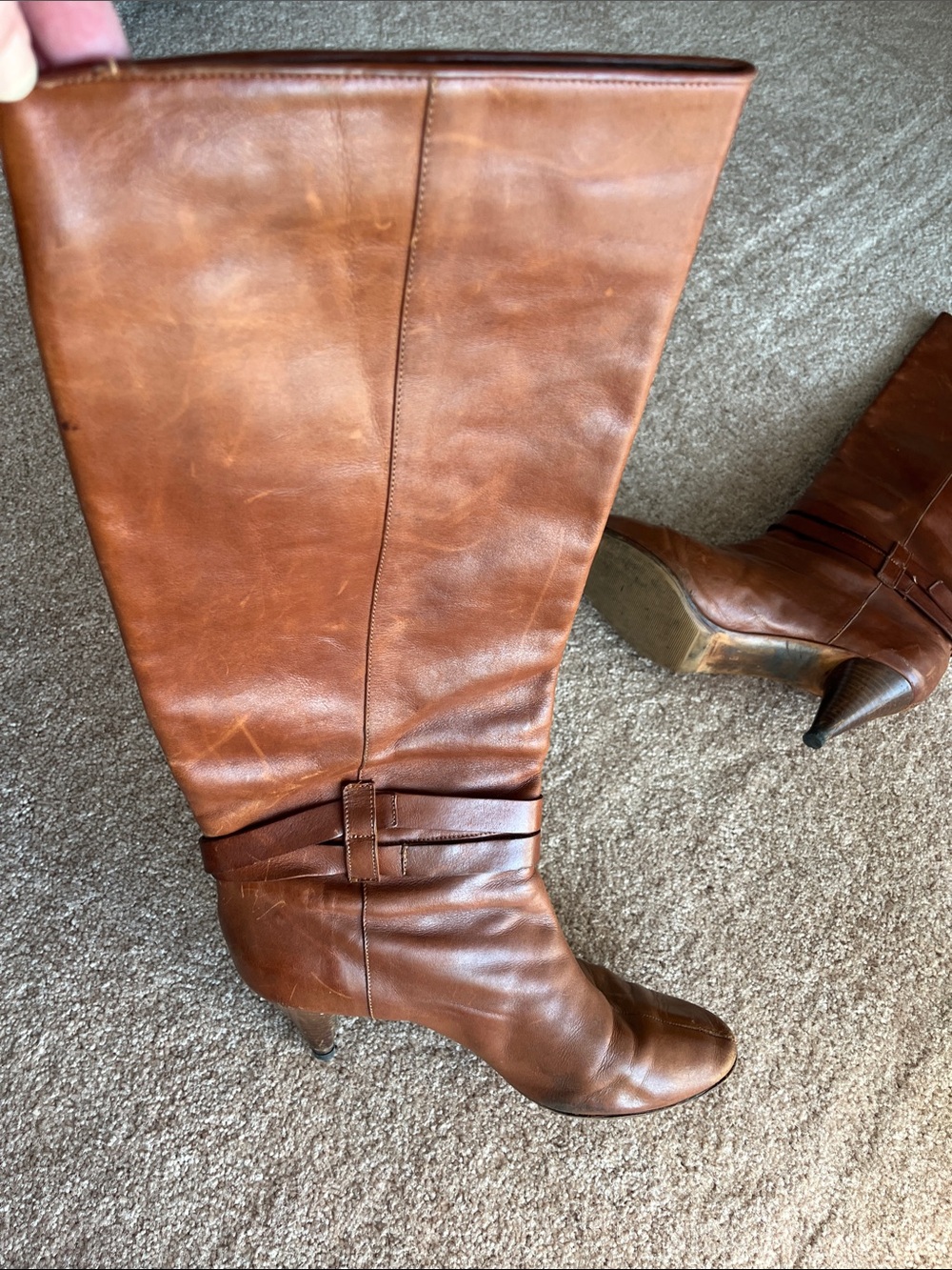 Loeffler Randall Tan Leather Mid-Calf Heeled Boots with Buckle - Picture 4 of 13